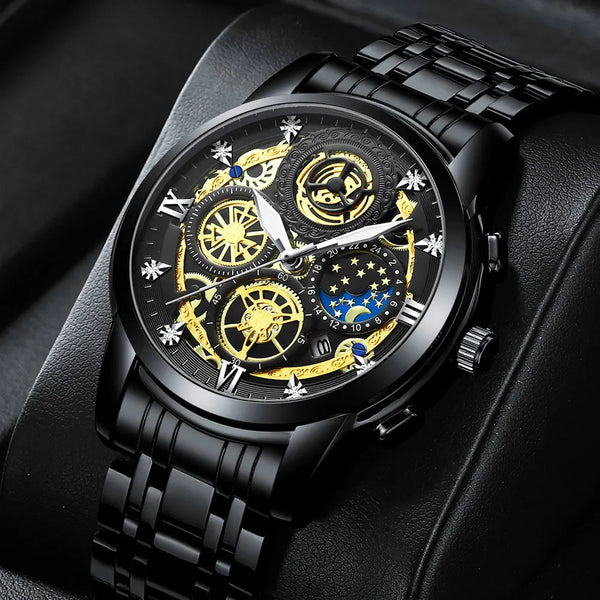 Men Watch Business Hollow New Concept Trendy Waterproof Calendar Steel Strip Male Fashion Quartz Clock Wristwatches
