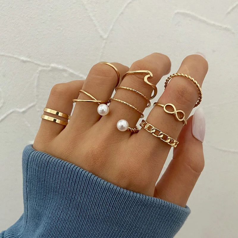 Gold Rings Set 5pc - Beauty & Butterflies