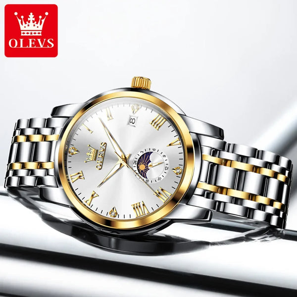 New Top Brand Moon Phase Men'S Watches Date Deep Waterproof Roman Dial High Quality Stainless Steel Original Watch for Men