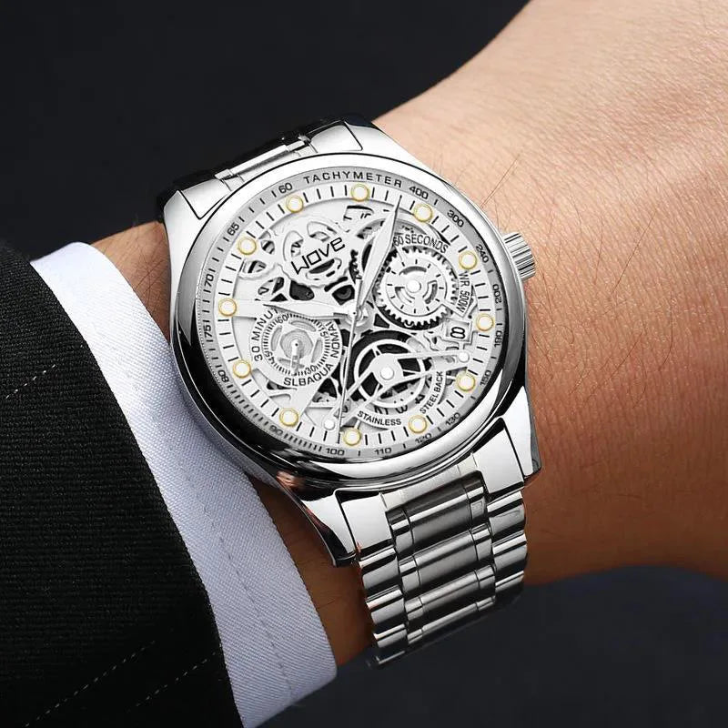 Men'S Watch Business Light Luxury High-End Brand Versatile Gold Hollow Male Fashion Quartz Clock Watches