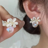 Exquisite Leaves Crystal Flower Stud Earrings for Women AAA Zircon Rose Butterfly Tassel Earring Bride Wedding Party Jewelry