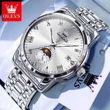 New Top Brand Moon Phase Men'S Watches Date Deep Waterproof Roman Dial High Quality Stainless Steel Original Watch for Men