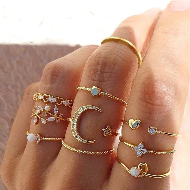 Gold Rings Set 5pc - Beauty & Butterflies