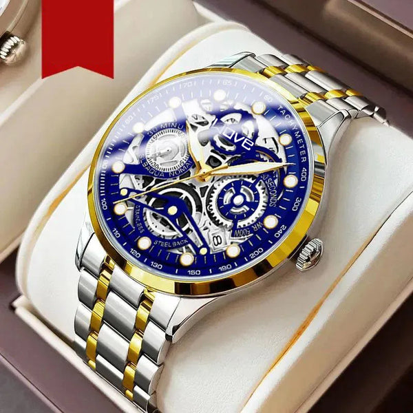 Men'S Watch Business Light Luxury High-End Brand Versatile Gold Hollow Male Fashion Quartz Clock Watches