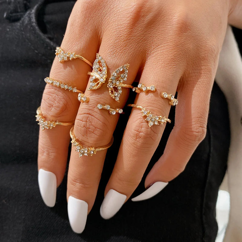 Gold Rings Set 5pc - Beauty & Butterflies