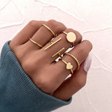 Gold Rings Set 5pc - Beauty & Butterflies