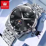 New Top Brand Moon Phase Men'S Watches Date Deep Waterproof Roman Dial High Quality Stainless Steel Original Watch for Men