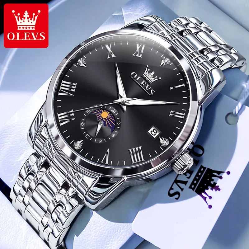 New Top Brand Moon Phase Men'S Watches Date Deep Waterproof Roman Dial High Quality Stainless Steel Original Watch for Men