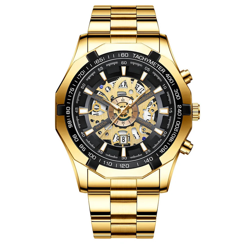 Men Watch Light Luxury Brand Business Hollow Luminous Waterproof Stainless Steel Metal Strap Male Fashion Quartz Watches