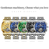 Mens Watch Automatic Mechanical Tourbillon Slef-Wind Luxury Stainless Steel Strap Waterproof Luminous Date Wrist Watch