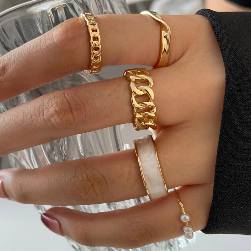 Gold Rings Set 5pc - Beauty & Butterflies