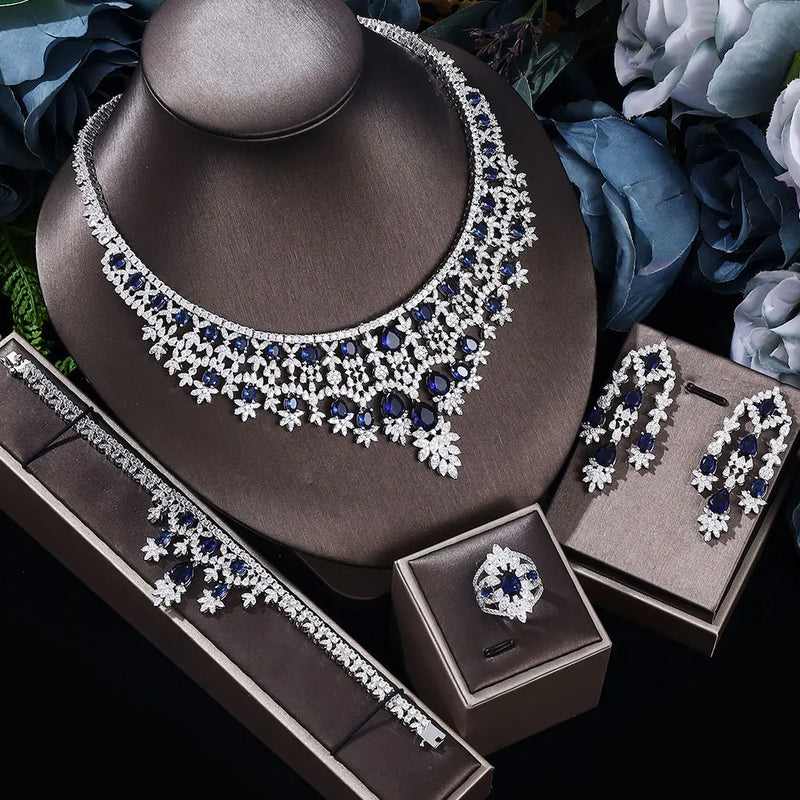 2022 New 4-Piece Suit Cubic Zirconia Bride Jewelry Set Women'S Party, Deluxe Dubai Crystal Wedding Jewelry Set