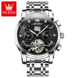 Mens Watch Automatic Mechanical Tourbillon Slef-Wind Luxury Stainless Steel Strap Waterproof Luminous Date Wrist Watch