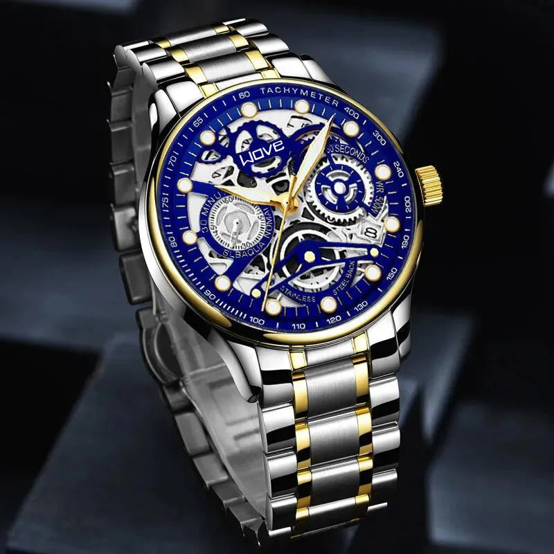 Men'S Watch Business Light Luxury High-End Brand Versatile Gold Hollow Male Fashion Quartz Clock Watches