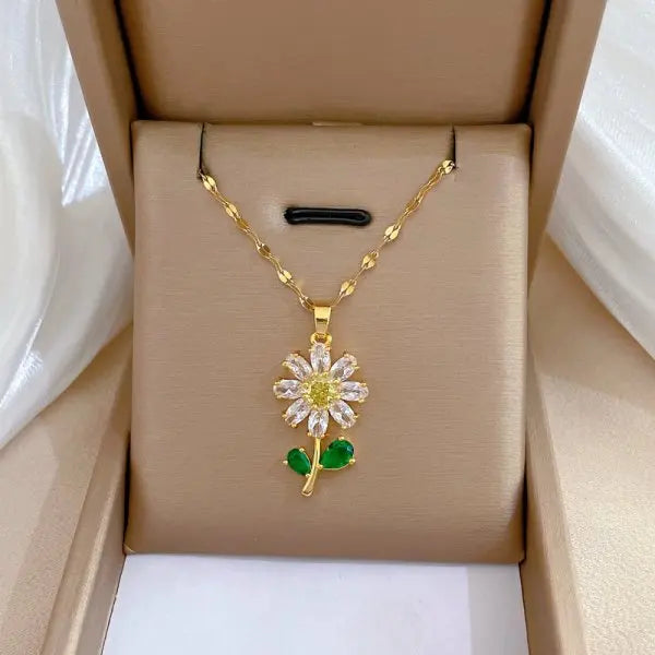 Exquisite Micro Inlaid Zircon Butterfly Tassel Necklace for Women Stainless Steel Moon Butterfly Flower Clavicle Choker Jewelry