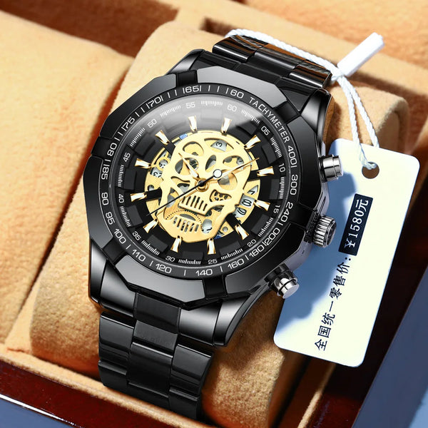 Men Watch Brand Sports Trend Original Luminous Skull Hollow Steel Strip Waterproof Male Fashion Quartz Clock Wristwatch