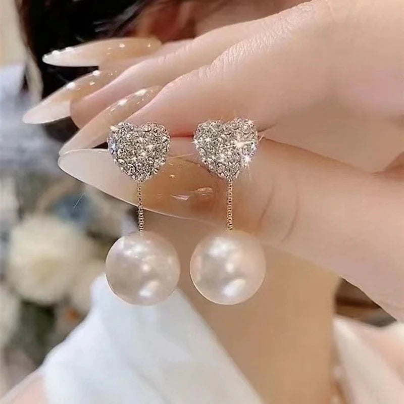 Luxury Trend Black Color Double Layer Earrings for Women Korean Crystal Zircon Geometric Earring Bride Wedding Statement Jewelry