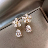 Exquisite Leaves Crystal Flower Stud Earrings for Women AAA Zircon Rose Butterfly Tassel Earring Bride Wedding Party Jewelry