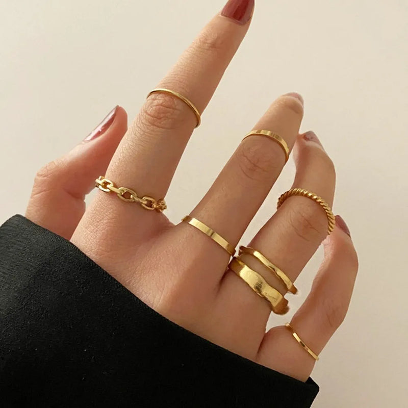 Gold Rings Set 5pc - Beauty & Butterflies