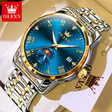 New Top Brand Moon Phase Men'S Watches Date Deep Waterproof Roman Dial High Quality Stainless Steel Original Watch for Men