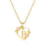 Korean Flower Stainless Steel Initial Letter Name Pendant Necklace for Women Men A-Z Letters Friendship Choker Jewelry Gifts