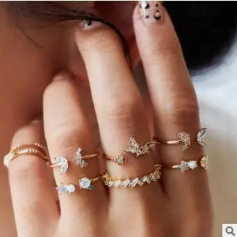 Gold Rings Set 5pc - Beauty & Butterflies