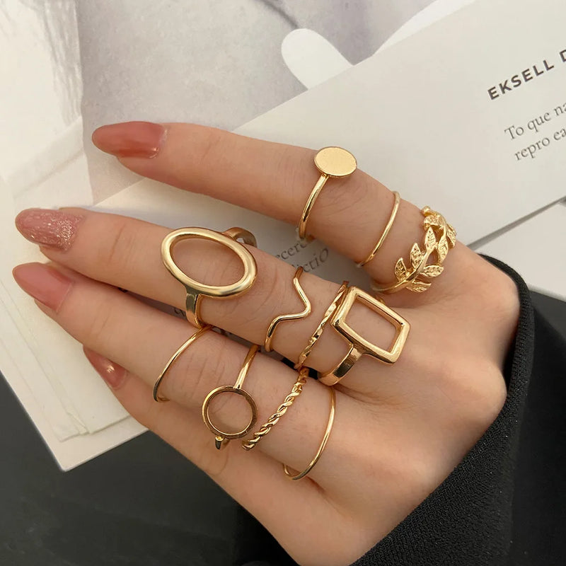 Gold Rings Set 5pc - Beauty & Butterflies