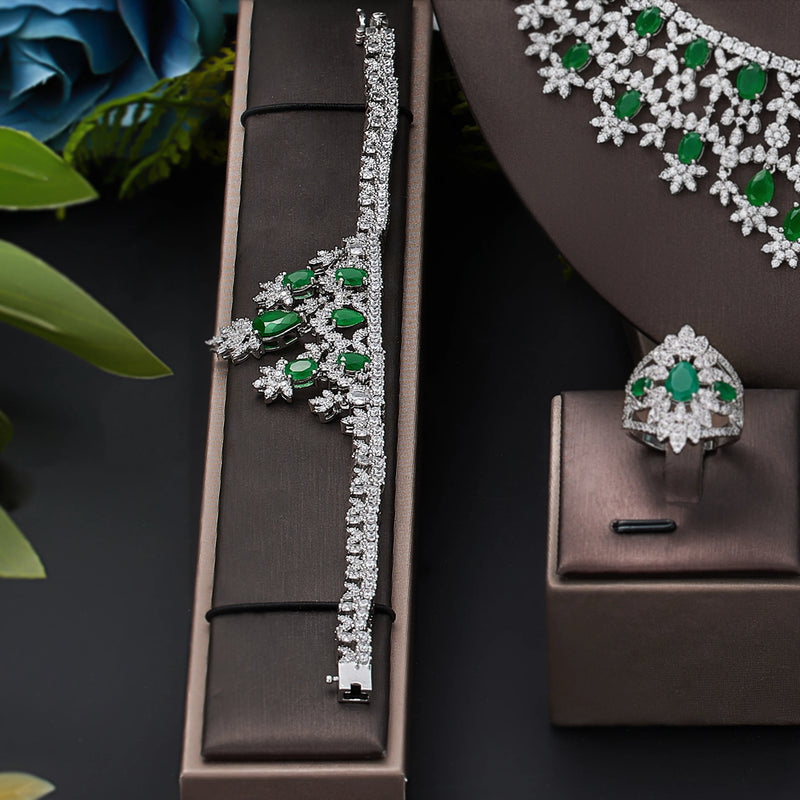 2022 New 4-Piece Suit Cubic Zirconia Bride Jewelry Set Women'S Party, Deluxe Dubai Crystal Wedding Jewelry Set