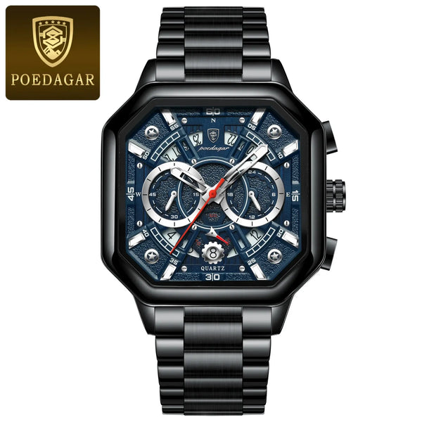 Luxury Men's Chronograph Watch - Waterproof Luminous Date Function, Stainless Steel Quartz with Box
