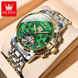 Mens Watch Automatic Mechanical Tourbillon Slef-Wind Luxury Stainless Steel Strap Waterproof Luminous Date Wrist Watch