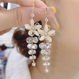 Luxury Trend Black Color Double Layer Earrings for Women Korean Crystal Zircon Geometric Earring Bride Wedding Statement Jewelry