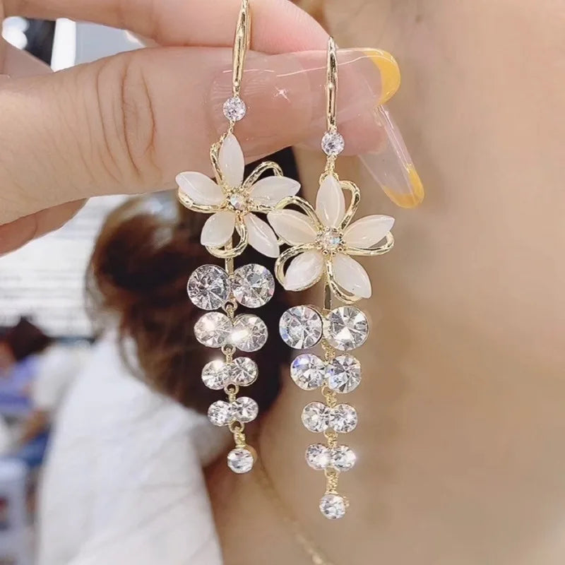 Luxury Trend Black Color Double Layer Earrings for Women Korean Crystal Zircon Geometric Earring Bride Wedding Statement Jewelry