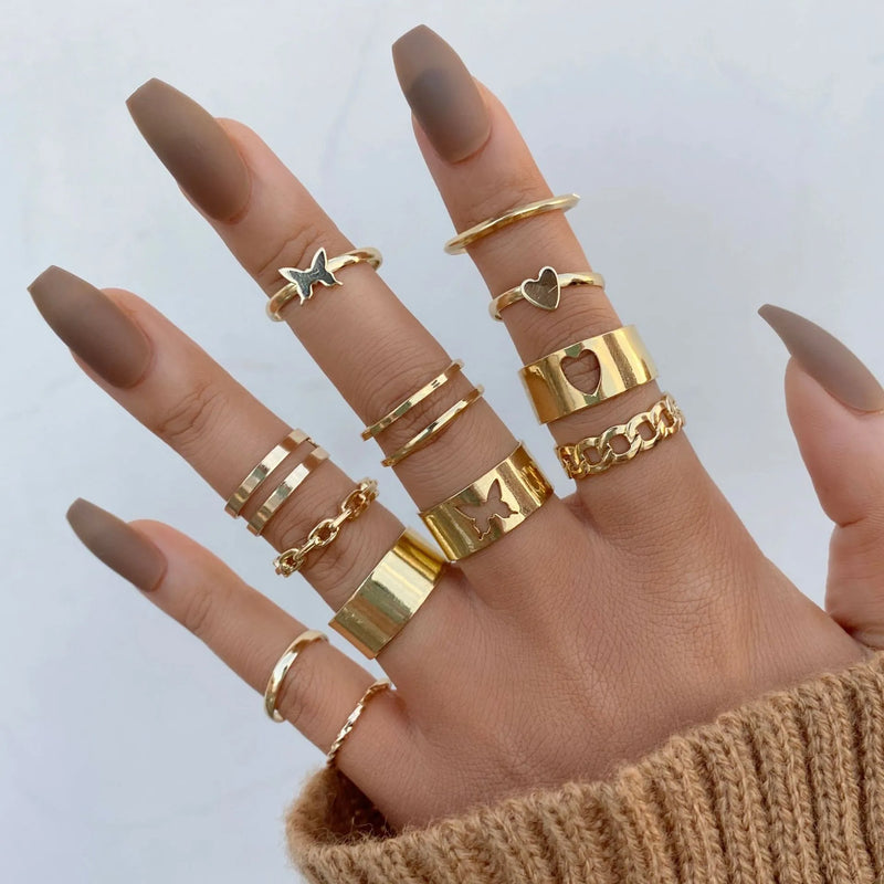 Gold Rings Set 5pc - Beauty & Butterflies