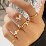 Gold Rings Set 5pc - Beauty & Butterflies