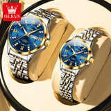 Original Luxury Couple Watch Waterproof Luminous Quartz Watch His and Her Stainless Steel Strap Temperament Wristwatch