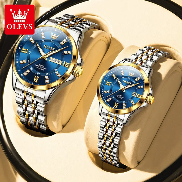 Original Luxury Couple Watch Waterproof Luminous Quartz Watch His and Her Stainless Steel Strap Temperament Wristwatch