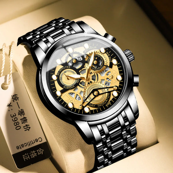 Watch Men Original Hollow Out Trendy Quartz Wristwatch Stainless Steel Waterproof Luminous Male Fashion Clock Watches