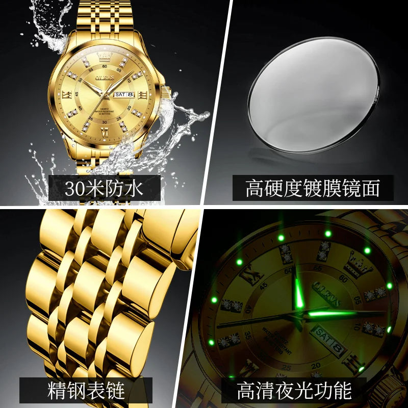 Original Luxury Couple Watch Waterproof Luminous Quartz Watch His and Her Stainless Steel Strap Temperament Wristwatch