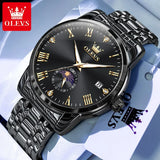 New Top Brand Moon Phase Men'S Watches Date Deep Waterproof Roman Dial High Quality Stainless Steel Original Watch for Men