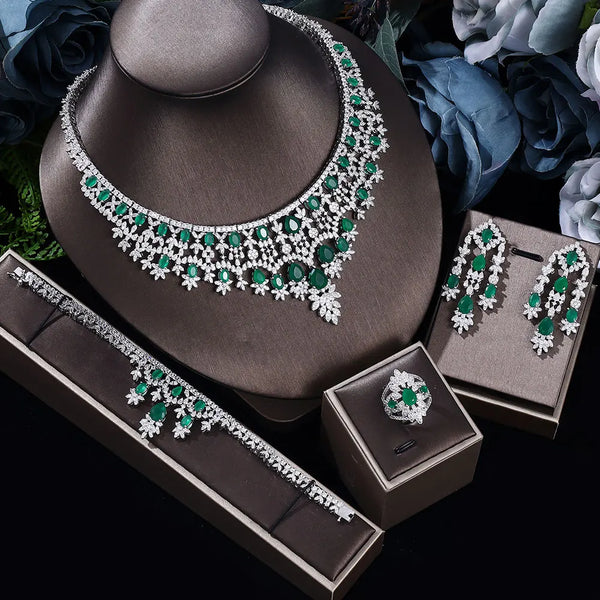 2022 New 4-Piece Suit Cubic Zirconia Bride Jewelry Set Women'S Party, Deluxe Dubai Crystal Wedding Jewelry Set