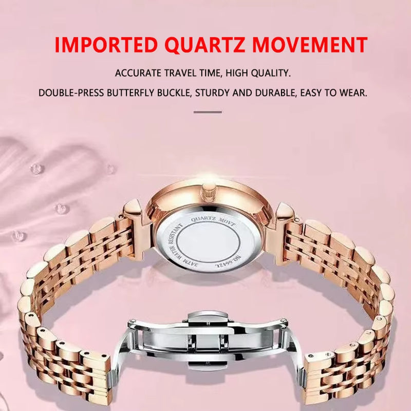 Women Watch Stainless Steel Mesh Rose Gold Simple Waterproof Luminous Ladies Watches Luxury Quartz Elegant