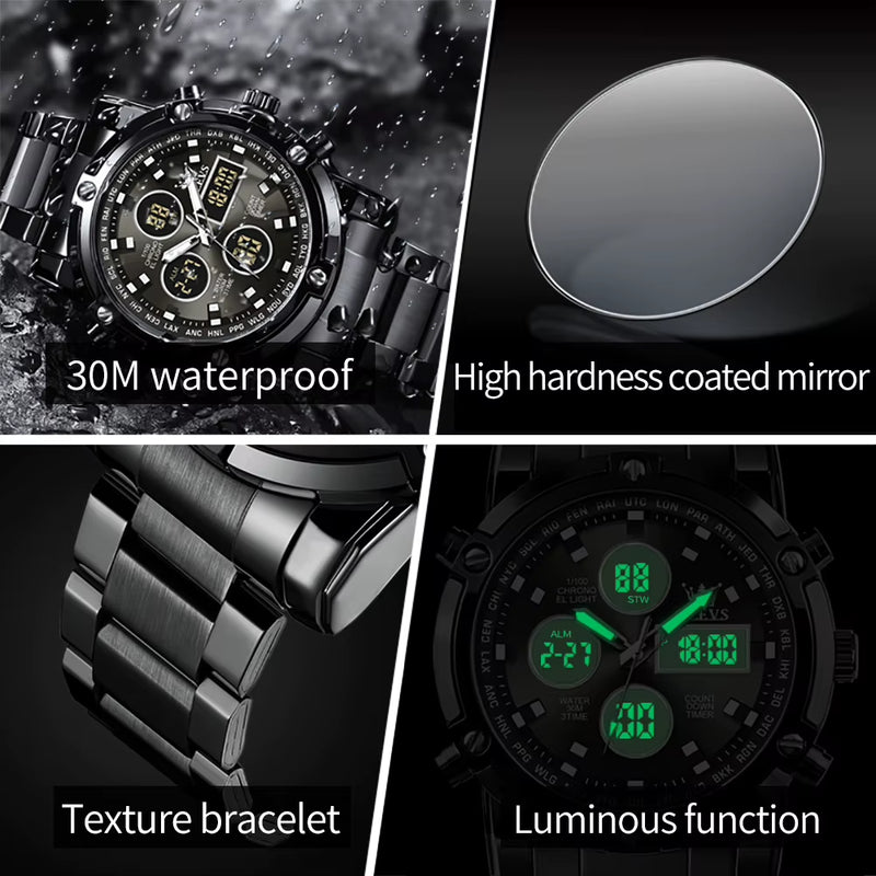 Original Brand Men'S Watches Waterproof Trendy Electronic Watch Multifunctional LED Luminous Fashion Stainless Steel