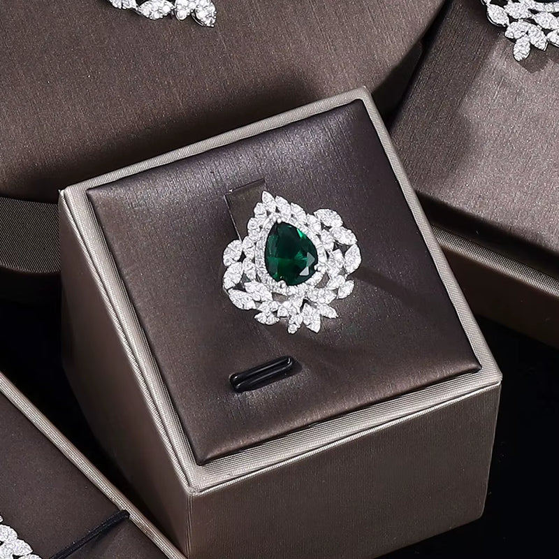 Fashion Green Zirconia Jewelry Sets UAE Dubai Bridal Jewelry Set for Women Wedding Party Nigerian African Necklace Earring Set