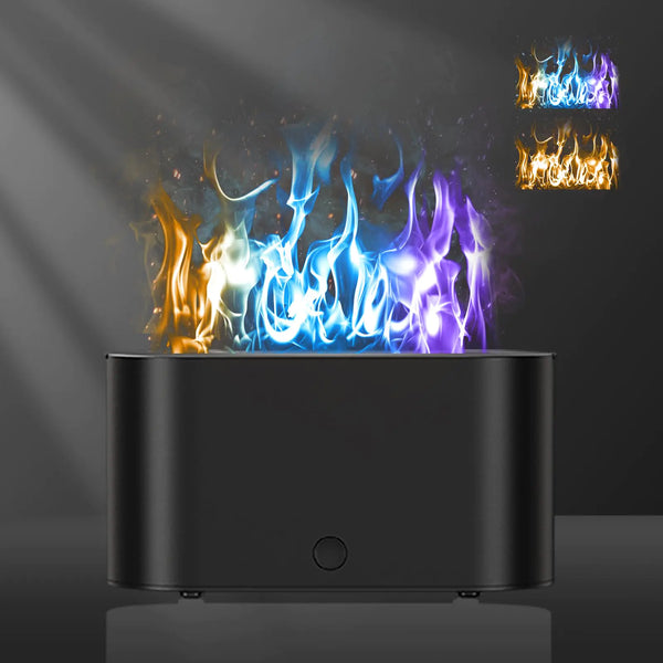 Essential Oil Diffuser Portable Small Mini 7-Colors Fire Flame Aromatherapy Diffuser Ultrasonic Cool Mist Humidifier130ml One Button Control Scent Aroma Diffuser(Black)