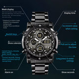 Original Brand Men'S Watches Waterproof Trendy Electronic Watch Multifunctional LED Luminous Fashion Stainless Steel
