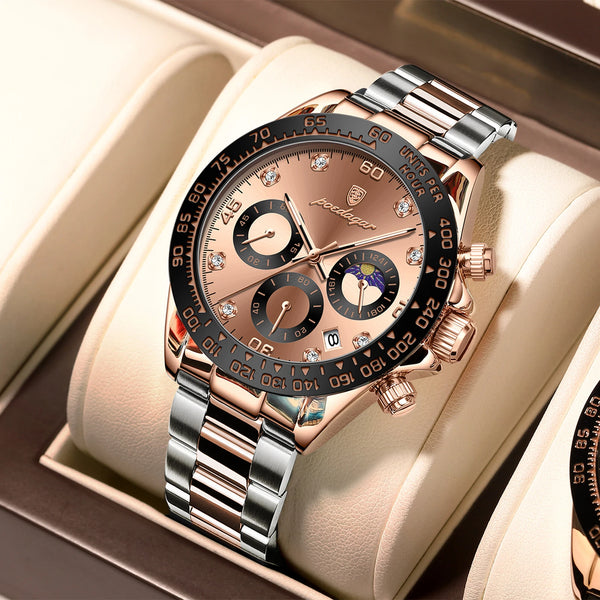 Luxury Watch for Men Chronograph Waterproof Luminous Date Man Wristwatch Stainless Steel Men'S Watches Quartz Clock+Box