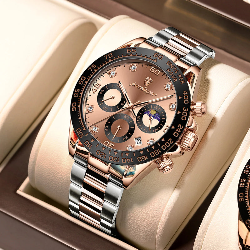 Luxury Watch for Men Chronograph Waterproof Luminous Date Man Wristwatch Stainless Steel Men'S Watches Quartz Clock+Box
