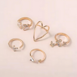 Gold Rings Set 5pc - Beauty & Butterflies