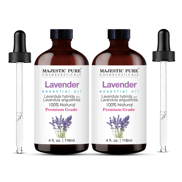 MAJESTIC PURE Lavender Essential Oil | 100% Pure and Natural | Premium Grade Essential Oils for Hair Care Home Diffusers Skin Aromatherapy Massage and Humidifiers | 4 Fl Oz (Pack of 2)