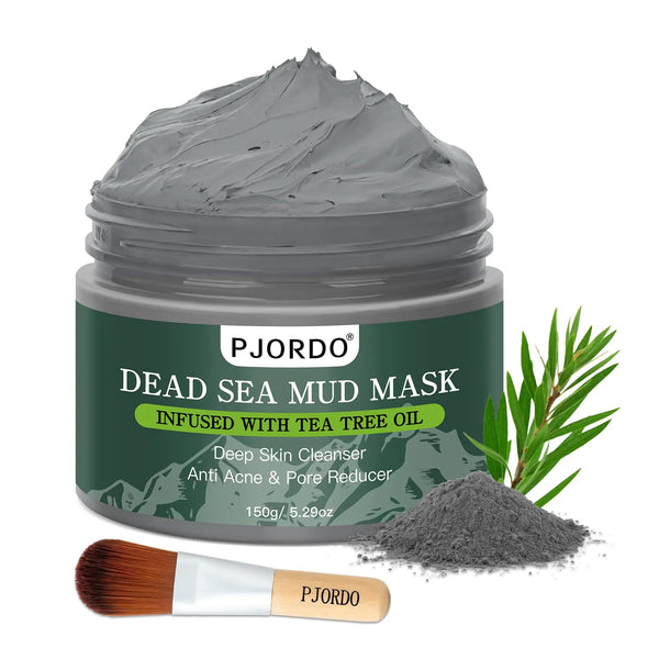 Pjordo Dead Sea Mud Mask for Face and Body Deep Cleansing Facial Clay Mask for Acne Blackheads Whitehead Oily Skin Minimize Pores Moisturizing Natural Skin Care for Women and Men 5.29oz/150g